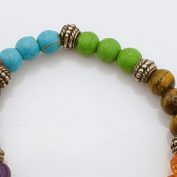 Chakra Stretch Bracelet w 7 Semi Precious Gemstones For Healing Energy Harmony - Picture 6 of 9